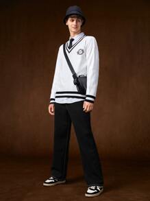 Manfinity Men Stitch Detail Wide Leg Jeans - Black - View 6