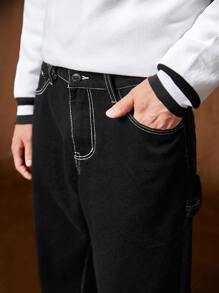 Manfinity Men Stitch Detail Wide Leg Jeans - Black - View 3