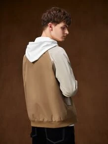 Manfinity Hombres 1 pieza Cazadora tipo bomber con parche de letra de manga raglán - Caqui - Ver 7