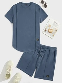 Manfinity VCAY Bộ hai mảnh Nam Dây kéo Đắp vá Túi Lá thư Giải trí - Màu xanh bụi bặm - Xem 1