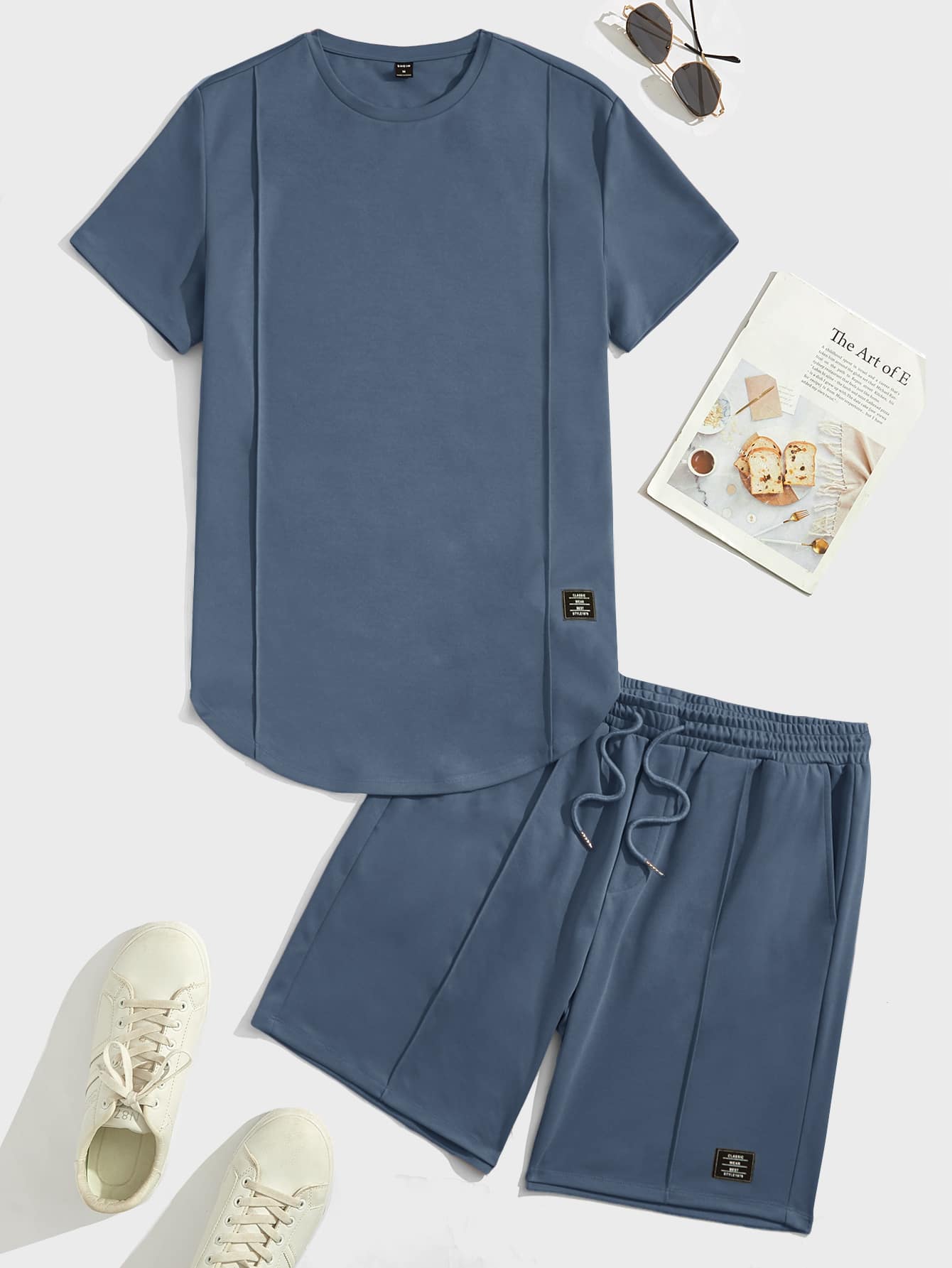 Manfinity VCAY Bộ hai mảnh Nam Dây kéo Đắp vá Túi Lá thư Giải trí - Màu xanh bụi bặm - Xem 1