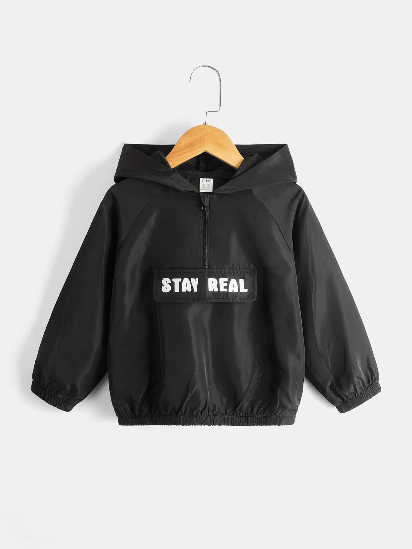 SHEIN Toddler Boy Jackets Dây kéo Slogan Giải trí - màu đen - Xem 1