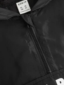 SHEIN Toddler Boy Jackets Dây kéo Slogan Giải trí - màu đen - Xem 4