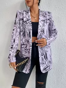 SHEIN LUNE Áo khoác  âu phục nữ Nút phía trước Đồ họa Lá thư Giải trí - Nhiều màu - Xem 1