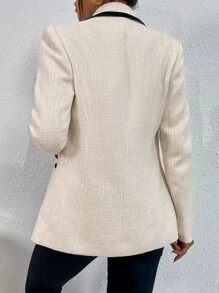 BizChic Contrast Binding Double Breasted Blazer Workwear In Fall/Winter - Beige - View 2