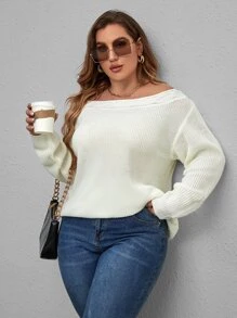 Pullover mit U-Boot Ausschnitt, Zopfstrick