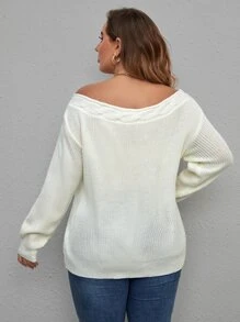 Pullover mit U-Boot Ausschnitt, Zopfstrick