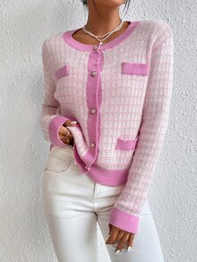 Plaid Pattern Contrast Trim Cardigan - Multicolor - View 4