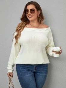 Pullover mit U-Boot Ausschnitt, Zopfstrick