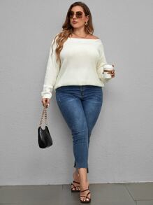 Pullover mit U-Boot Ausschnitt, Zopfstrick