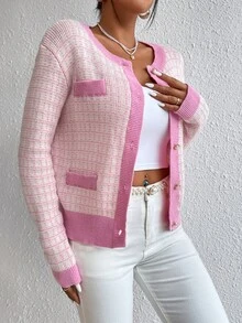 Plaid Pattern Contrast Trim Cardigan - Multicolor - View 6