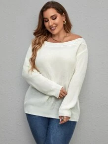 Pullover mit U-Boot Ausschnitt, Zopfstrick