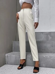 Aveloria Slant Pockets Zipper Fly Carrot Trousers - Beige - View 3