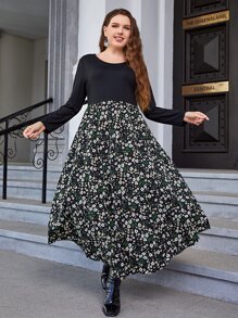 Mulvari Plus 1pc Ditsy Floral Print Dress - Multicolor - View 1