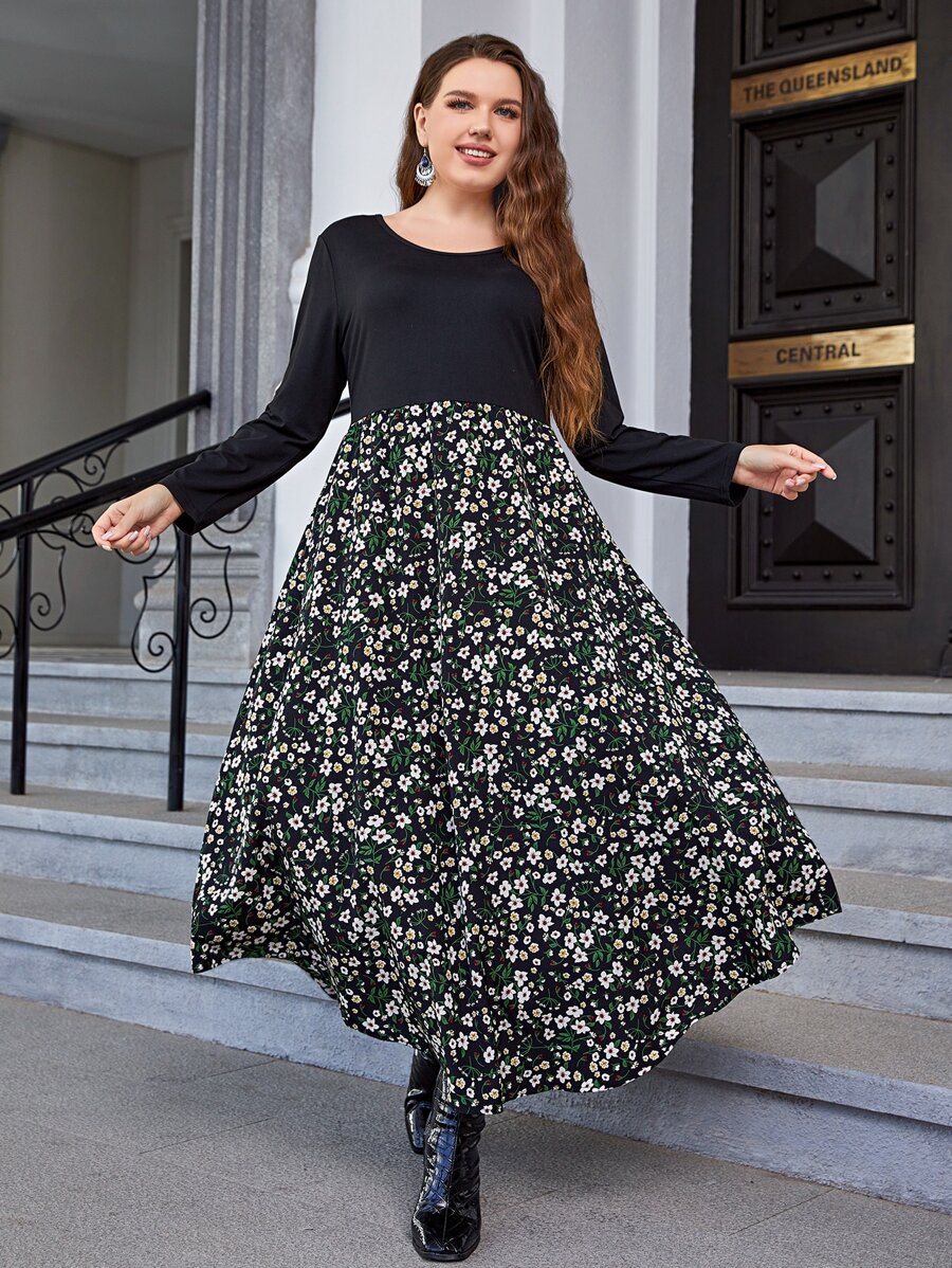 Mulvari Plus 1pc Ditsy Floral Print Dress - Multicolor - View 1