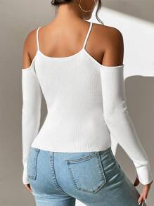 SHEIN Privé Jersey de hombros descubiertos tejido de canalé - Blanco - Ver 2