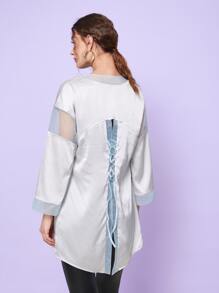 DREAMSTERSS Contrast Mesh Drop Shoulder Kimono - White - View 2