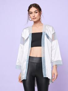 DREAMSTERSS Contrast Mesh Drop Shoulder Kimono - White - View 5
