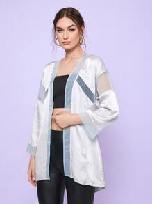 DREAMSTERSS Contrast Mesh Drop Shoulder Kimono - White - View 6