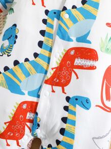 男嬰恐龍印花前紐扣連身短褲 - 白色 - 查看 4