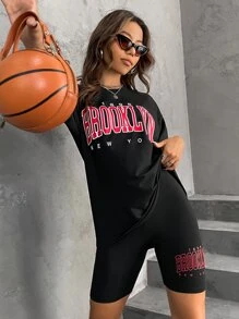 SHEIN Unity Bộ đồ hai mảnh nữ Lá thư Giải trí - màu đen - Xem 5