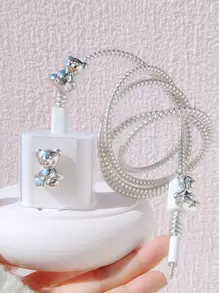 4入組熊裝飾數據綫保護頭套裝 - 銀色 - 查看 1