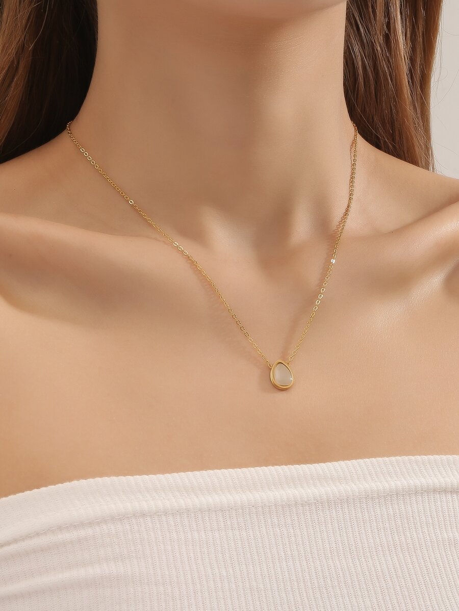 Aboocag 1 Stainless Steel Teardrop Cat's Eye Necklace - Yellow Gold - View 1