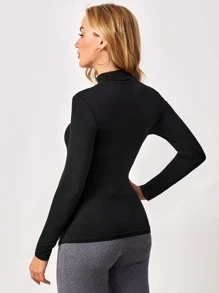 SHEIN Maternity Stand Collar Solid Tee - Black - View 2