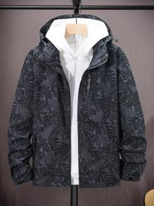 Manfinity Men 1pc Tropical & Letter Graphic Zipper Hooded Jacket - Black - View 1