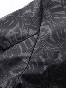 Manfinity Men 1pc Tropical & Letter Graphic Zipper Hooded Jacket - Black - View 8