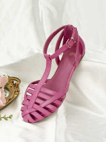 Braided Detail Ankle Strap Flats - Hot Pink - View 2