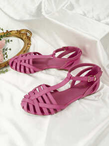 Braided Detail Ankle Strap Flats - Hot Pink - View 4