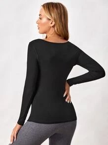 SHEIN Maternity Solid Round Neck Tee With Long Sleeve