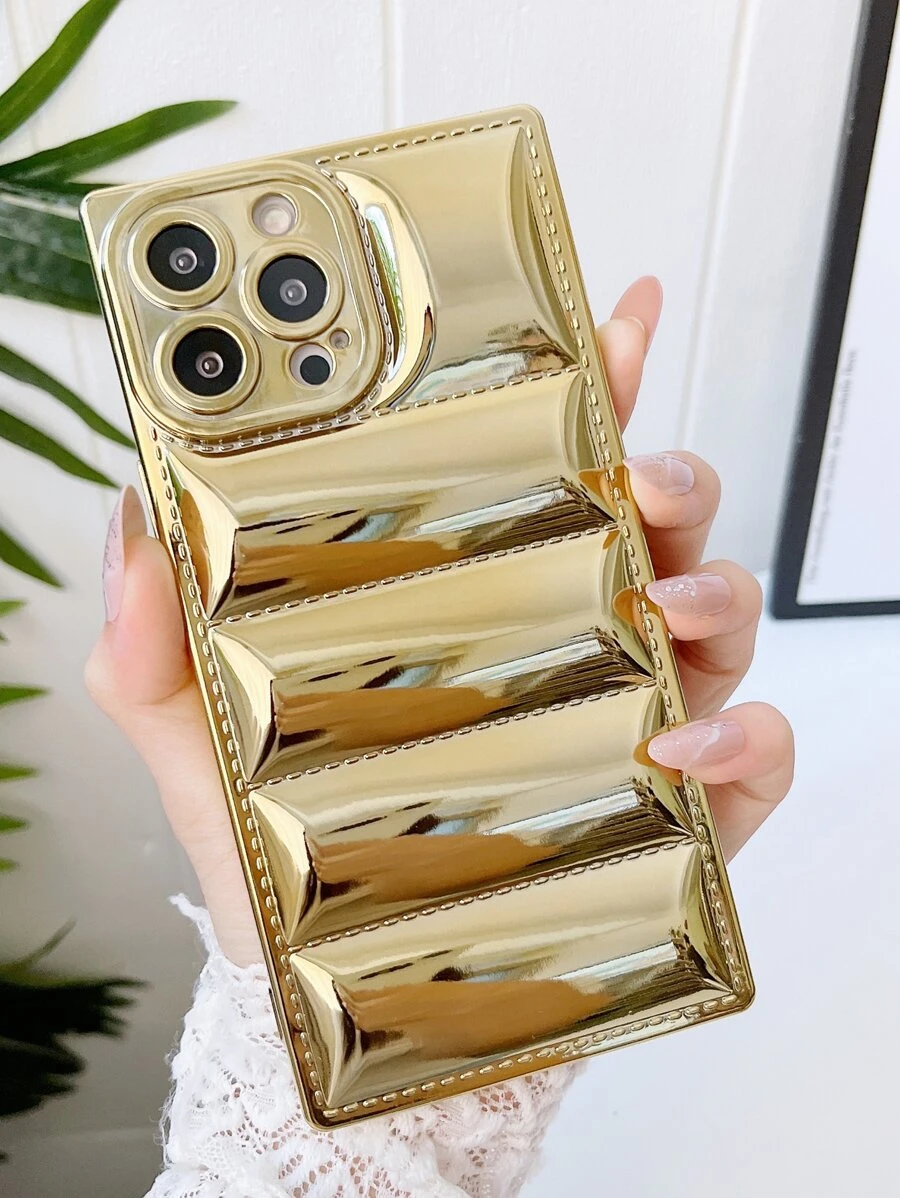 電鍍絎縫手機殼 - 金色 - 查看 1