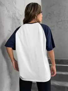 SHEIN Unity Colourblock Raglan Sleeve Tee - Navy Blue - View 2