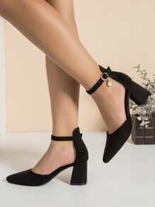 Fall/Winter Women Faux Suede Chunky Heeled Ankle Strap Pumps, Elegant Outdoor Pumps Valentines,Elegant - Black - View 3