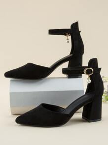 Fall/Winter Women Faux Suede Chunky Heeled Ankle Strap Pumps, Elegant Outdoor Pumps Valentines,Elegant - Black - View 5