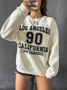 SHEIN Unity 字母圖案落肩袖運動衫 - 杏色 - 查看 6