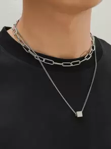 時尚流行1入組男士珠飾分層項鍊銅首飾適合珠寶禮物和時尚外觀