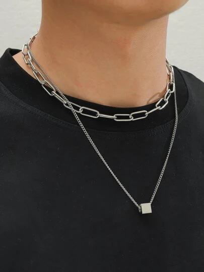 時尚流行1入組男士珠飾分層項鍊銅首飾適合珠寶禮物和時尚外觀