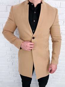 Manfinity 男士西裝領斜插口袋花呢外套 - 卡其色 - 查看 7