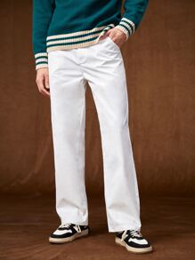 Manfinity Men Solid Slant Pocket Pants - White - View 1