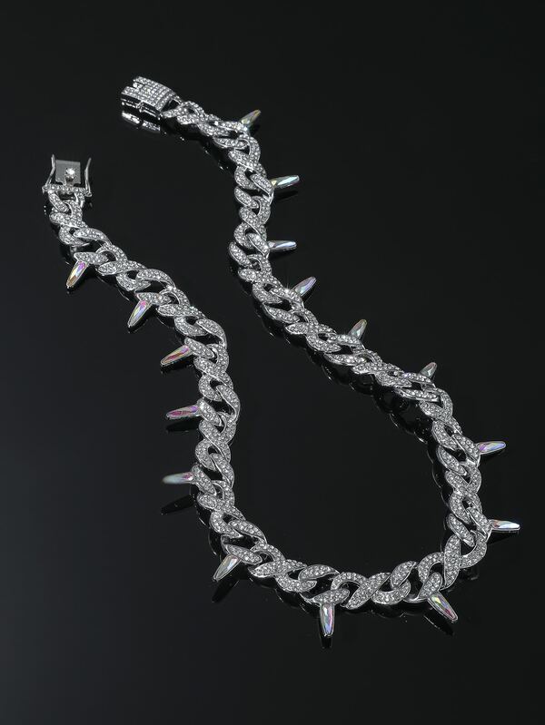 For Women Men Rhinestone Decor Chain Necklace Cuban Chain Bling Iced Out SHEIN USA