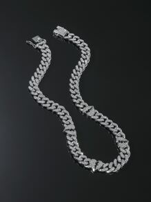 Collar de cadena de diamantes de imitación para hombre, para regalo de joyería y fiesta - Plateado - Ver 2