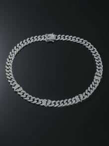 Collar de cadena de diamantes de imitación para hombre, para regalo de joyería y fiesta - Plateado - Ver 3
