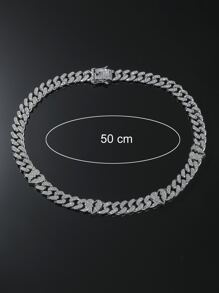 Collar de cadena de diamantes de imitación para hombre, para regalo de joyería y fiesta - Plateado - Ver 4