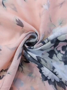 Floral Print Tassel Trim Scarf - Coral Pink - View 2