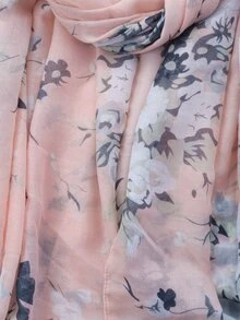 Floral Print Tassel Trim Scarf - Coral Pink - View 5