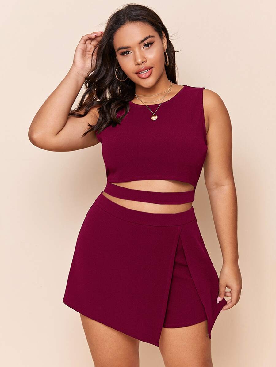 SHEIN Privé Bộ thời trang Plus Size Cắt ra màu trơn Giải trí - Màu Tím - Xem 1