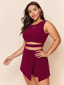 SHEIN Privé Bộ thời trang Plus Size Cắt ra màu trơn Giải trí - Màu Tím - Xem 3